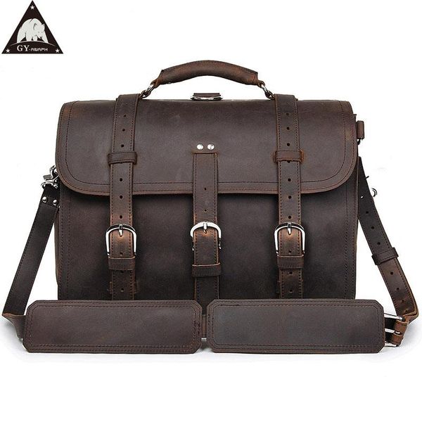 

full italian grain leather briefcase men handbag shoulder messenger bag fit 15.6'' lapbusiness travel duffle portfolio briefcases