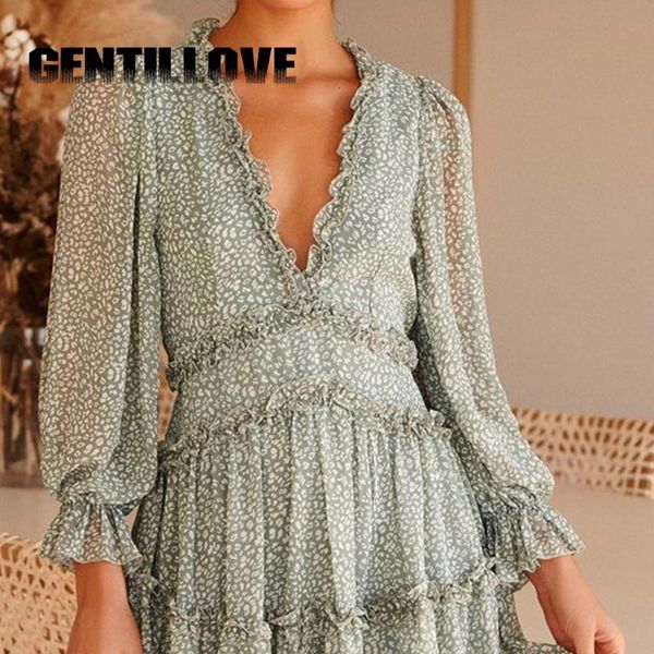 

casual dresses women halter v-neck long sleeve high waist puff dress elegant ruffles print mini backless party, Black;gray