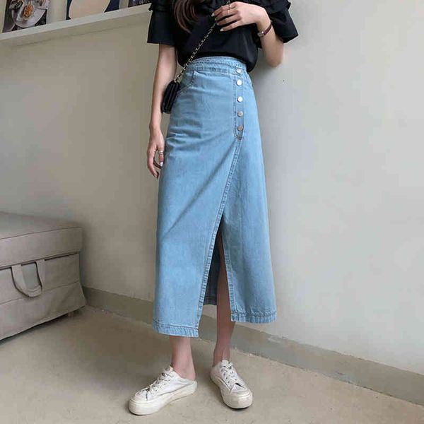 

skirts autumn high waist irregular single button long skirt jeans fashionable casual lady elegant denim womens kjow, Black