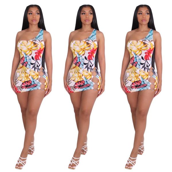 

casual dresses print bodycon bandage for summer women club one shoulder mini dress, Black;gray
