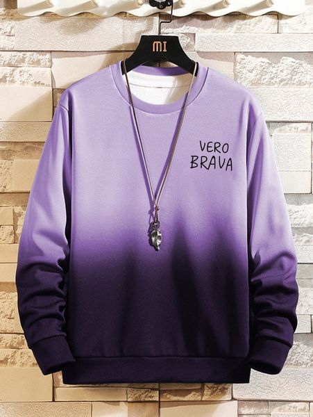 

men letter & ombre print sweatshirt s7tq#, Black