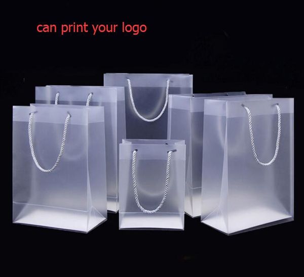 aceitar impressão Sacos de presente de plástico PVC fosco de 8 tamanhos com alças Saco de PVC transparente à prova d'água bolsa transparente bolsa de lembrancinhas logotipo personalizado