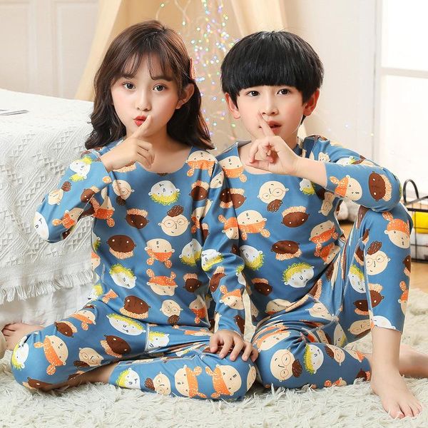 

pajamas children set long sleeve baby boy pyjamas girl cartoon home clothes kid sleepwear thermal underwear pijamas sets, Blue;red