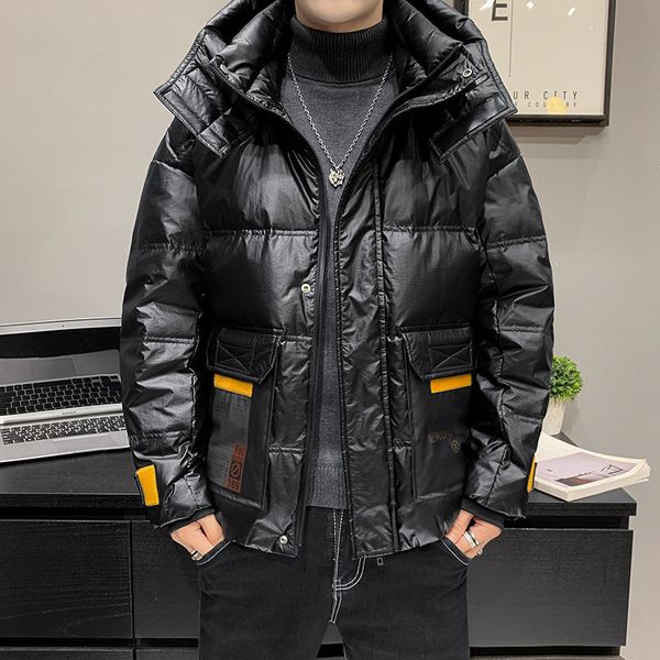 

Erdu men's clothing | 2020 winter 90 white duck down trend thickened warm hooded jacket, Black