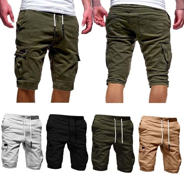 

cargo mens shorts summer joggers casual solid streetwear men comfort elastic mid waist drawstring short pants men's, White;black