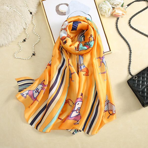 

silk satin printed scarf sunscreen big shawl lady turban decorative beach scarves, Blue;gray