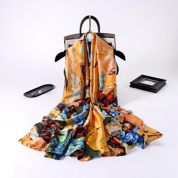 

scarves scarf women fashion 2021 imitation silk japan/south korea simple retro out of the street sunscreen shawl in long, Blue;gray