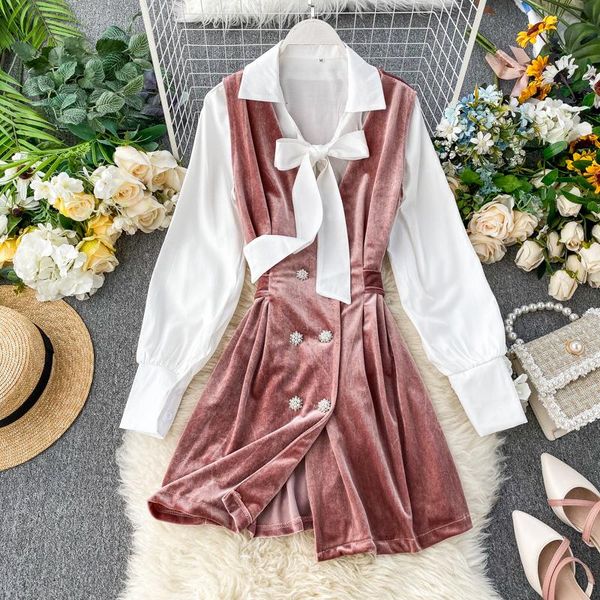 

casual dresses 2021 fashion women's clothing suit shirt dress office ladies velvet autumn winter high waist women, Black;gray