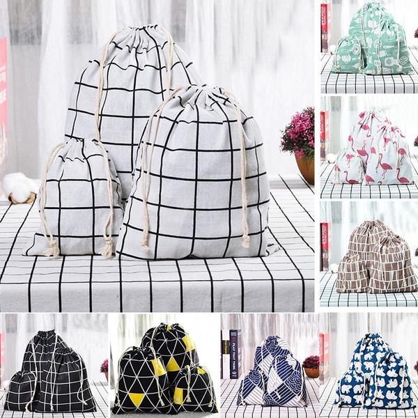

storage bags 3pcs portable drawstring cotton handbag travel clothing shoes sundries organization clothes bag