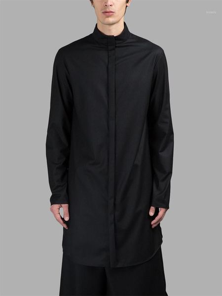 

s-5xl 2021 medium-long men's clothing brief outerwear stand collar round sweep thick shirt plus size singer costumes casual shirts, White;black