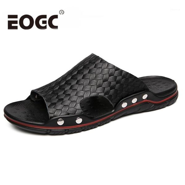 

slippers fashion sandals men loafers pu leather weaving breathable for man outdoor lightweight flip-flops summer shoes1, Black