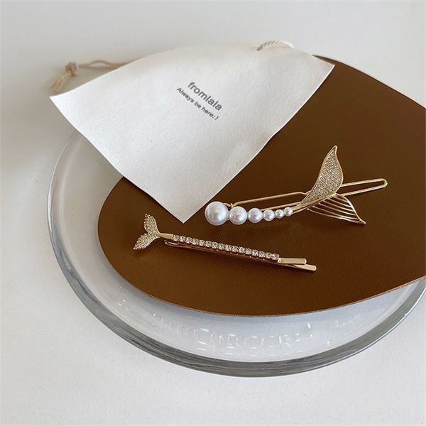

dvh korean dongdamen female super immortal temperament versatile zircon mermaid hair clips tail clip edge barrettes korean dongdamen pearl, Golden;silver