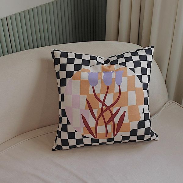 

cushion/decorative pillow 2021 nordic design ins style art black and white checkered cotton green throw case bedside fall decorations