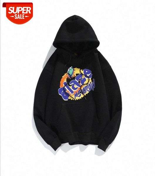 

street trend casual tide letter printing sweater plus velvet thick hoodie foreign trade men's clothing #cq7g, Black