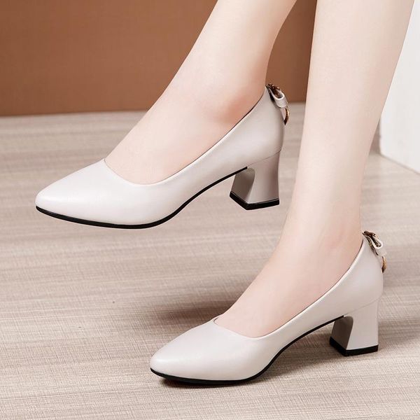 

women pointed toe leather shoes pumps black heels office work wedding party dress