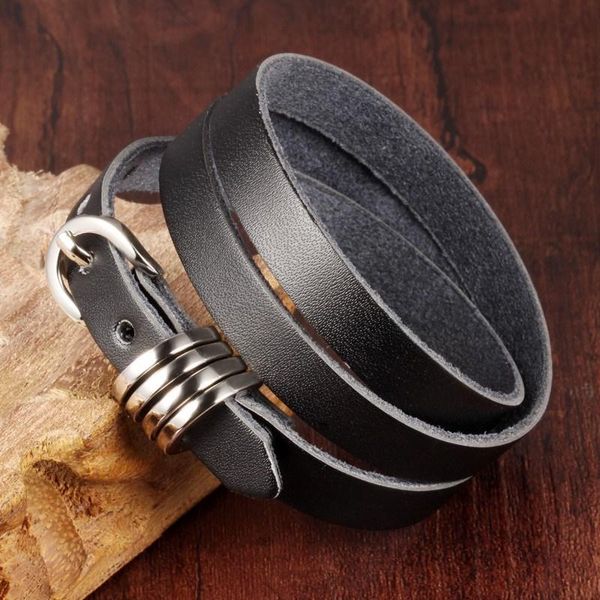 

link, chain 2021 stainless steel bracelet accessories vikings luxury jewellery men real leather designer gift wristband, Black