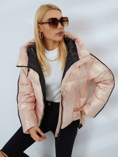 

miegofce contrast binding hooded puff winter coat y7fl#, Black