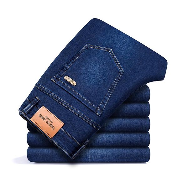 

men's jeans 2021 autumn brand anti-theft zipper straight slim classic style mens business casual thick wear-resistant blue black