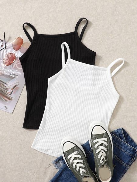 

2pcs ribbed knit cami z7xs#, White
