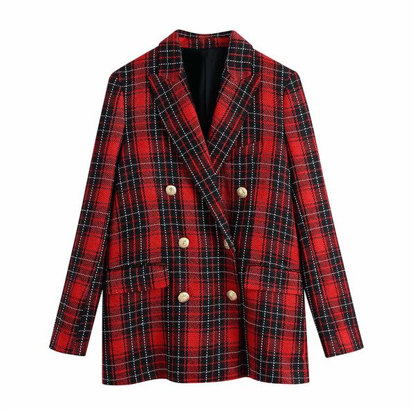 

evfer women fashion double breasted long sleeve za loose blazer outwear female s pring stylish red plaid casual jackets chic 210421, White;black