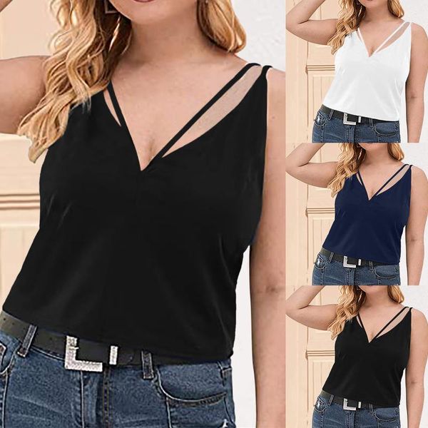 

women's t-shirt t shirt oversize woman sleeveless loose sling solid color cross v-neck vest 5xl 2021 arrival wholesale, White