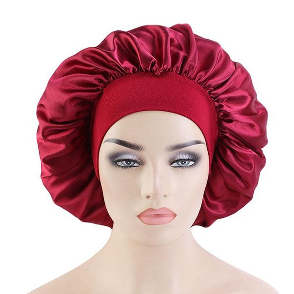 

beanie/skull caps fashion women solid color satin nightcap bonnet hat silk head cover wide elastic band, Blue;gray