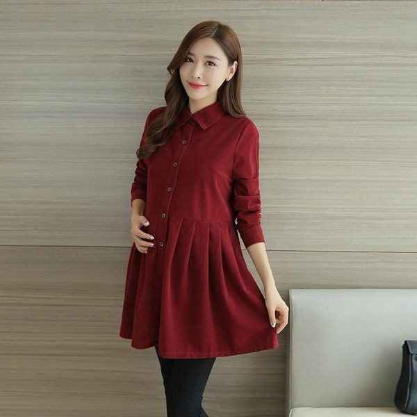 

maternity dresses corduroy dress comfortable clothing openable breast feeding skirt shirt, White