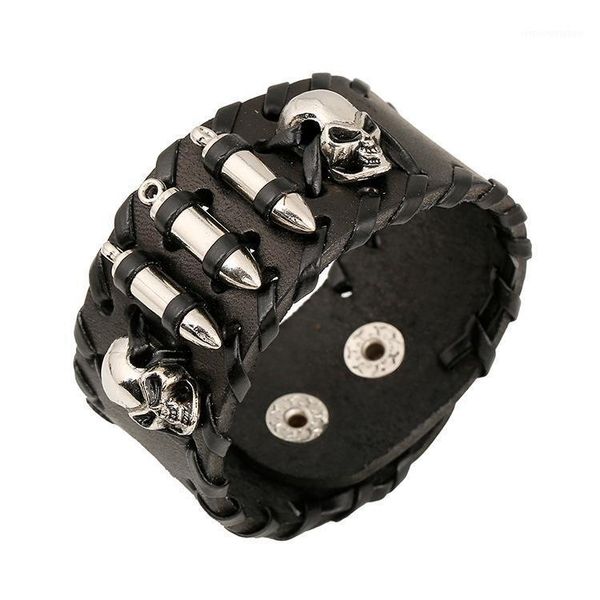 

fashion men skull leather bracelet jewelry punk wide simple and elegant temperament individual wrist strap charm vintage1, Red;blue