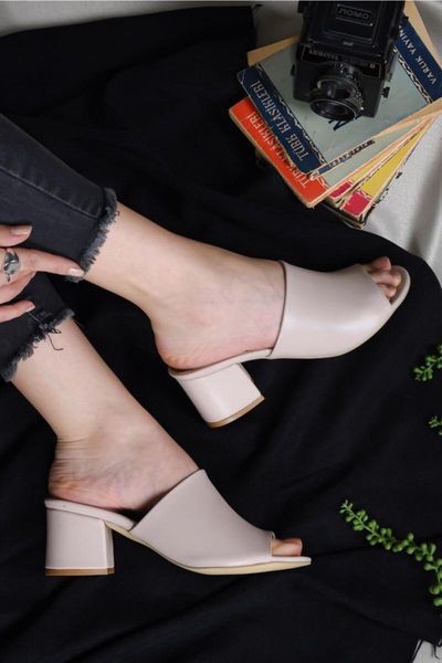 

slippers women's skin heels, Black