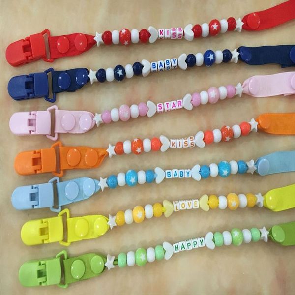 

pacifiers# baby silicone pacifier chain custom name clips holder animal heart beads