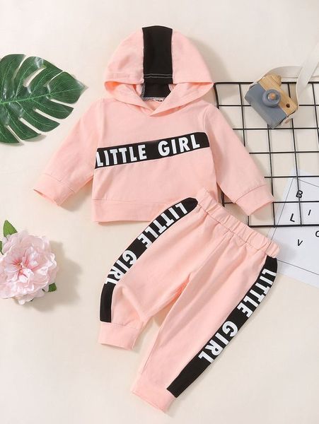 

baby letter graphic hoodie & contrast side seam sweatpants she, White
