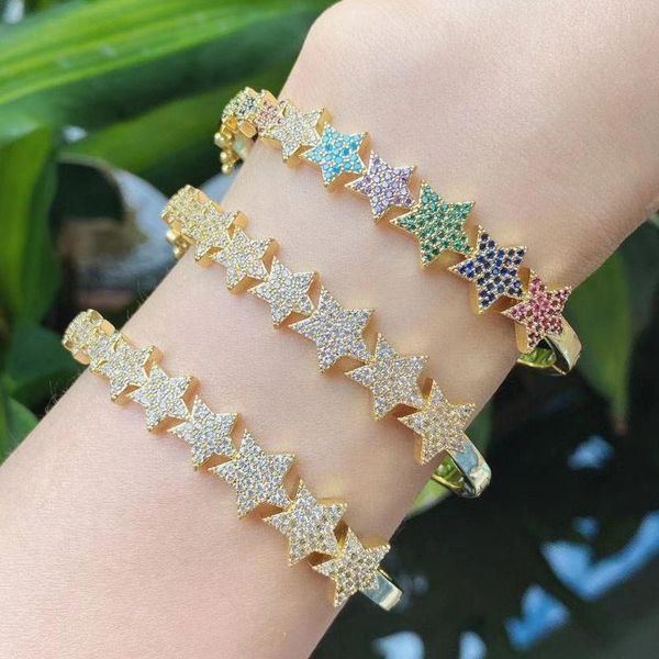 

bangle 3pcs, charm stars for women gold color rainbow cubic zircon bracelets & bangles female fashion jewelry, Black