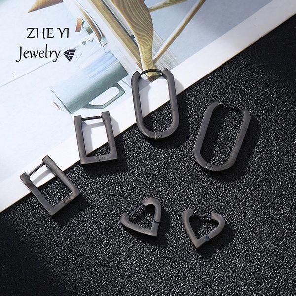 

hoop & huggie zheyi stainless steel frosting geometric earrings for men women love heart oval shaped hip hop rock party jewelry, Golden;silver