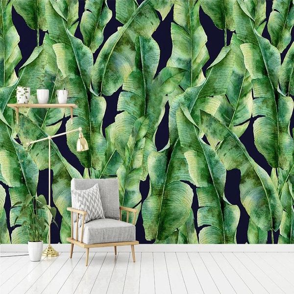 

wallpapers custom mural wallpaper nordic 3d tropical leaves banana leaf wall painting living room tv sofa background papel de parede