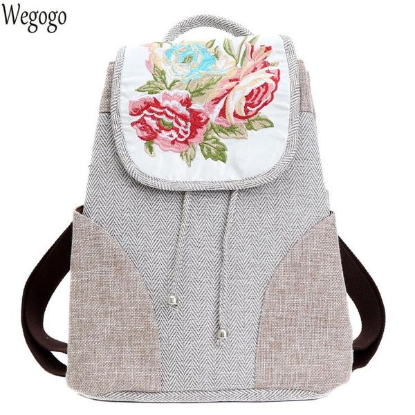 

backpack 2021 women linen female vintage handmade backpacks for girls shoulder bags national floral print canvas rucksack