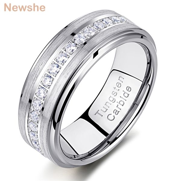 lei Mens Promise Wedding Band Anelli in carburo di tungsteno per uomo Anello di fascino 8mm Taglia 9-13 AAAAA Gioielli in zircone rotondo bianco TRX058 211217