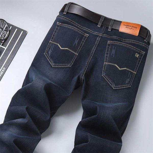 

spring men's classic blue black slim-fit jeans business cotton elastic regular fit denim pants male brand trousers 211008