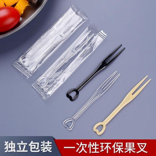 

disposable flatware fruit fork plastic transparent bar pastry heart shaped 500pcs