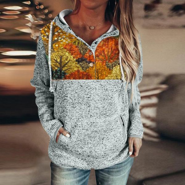 

women's hoodies & sweatshirts womens pullover ladies clothing hoodie button collar drawstring stitching casual oversize *8, Black