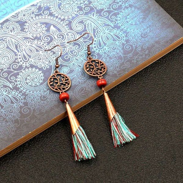 

bohemian style hollowed out flowers leaves tassel earrings female accessories, Black
