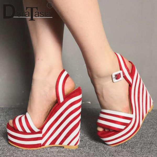 

big size 47 stripe platform wedges shoes sandals women summer party high heels lady woman, Black