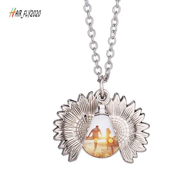 

pendants sublimation sunflower necklace thermal transfer printing neclaces gold and silver blank metal zinc alloy ornaments hm31, Black