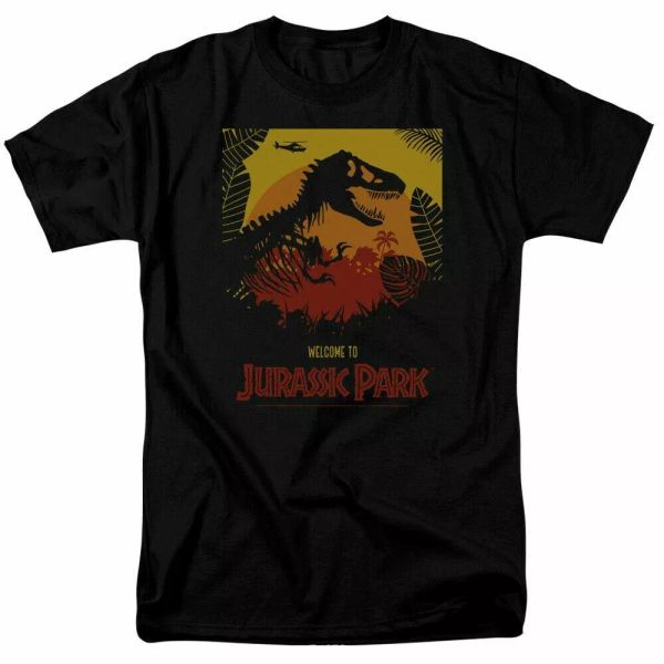 

jurassic park welcome to jp t shirt mens licensed dinosaur movie tee black, White;black