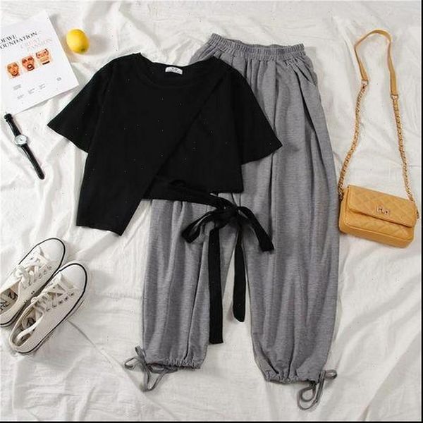

nicemix korean women tracksuits and high waist exposed navel wide leg pants 2 piece set outfits tiktok clothes loose sets, Gray
