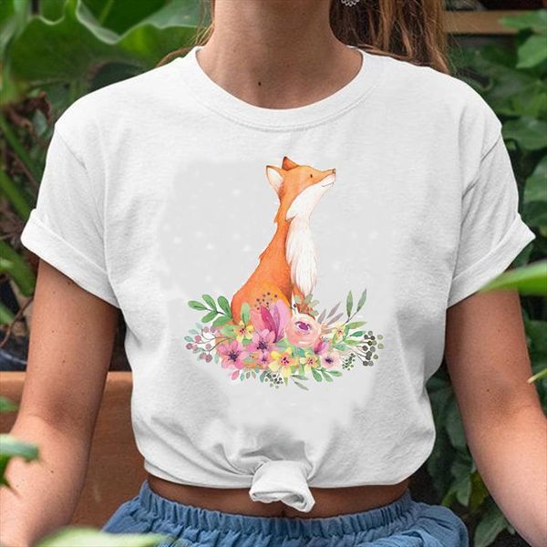 

graphic floral lovely cute women t shirts short sleeve 90s trend spring summer print female lady clothes tees shirt, White