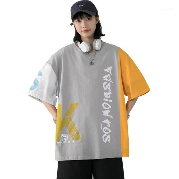 

women's t-shirt 2021 summer women letter printed patchwork loose female tees casual cotton breathable soft plus size, White