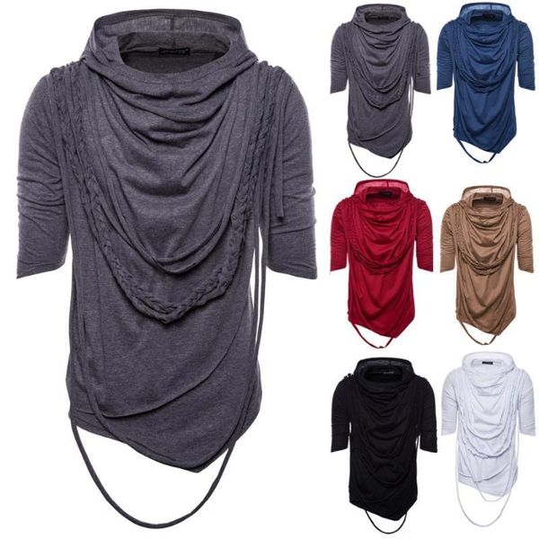 

men's t-shirts men's t shirt summer fashion hooded sling short-sleeved tees male t-shirt slim fzne, White;black