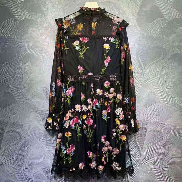 

dress seqinyy black mini summer fashion design feminine track embroidery flowers elegant fine lace, Black;gray
