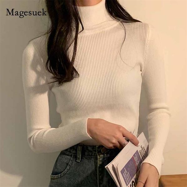 

long sleeve slim pullover women 12 colors winter clothes solid color turtleneck sweater 's knitwear 10816 210518, White