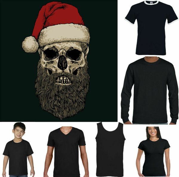 

christmas biker mens santa skull funny beard hat secret, White;black